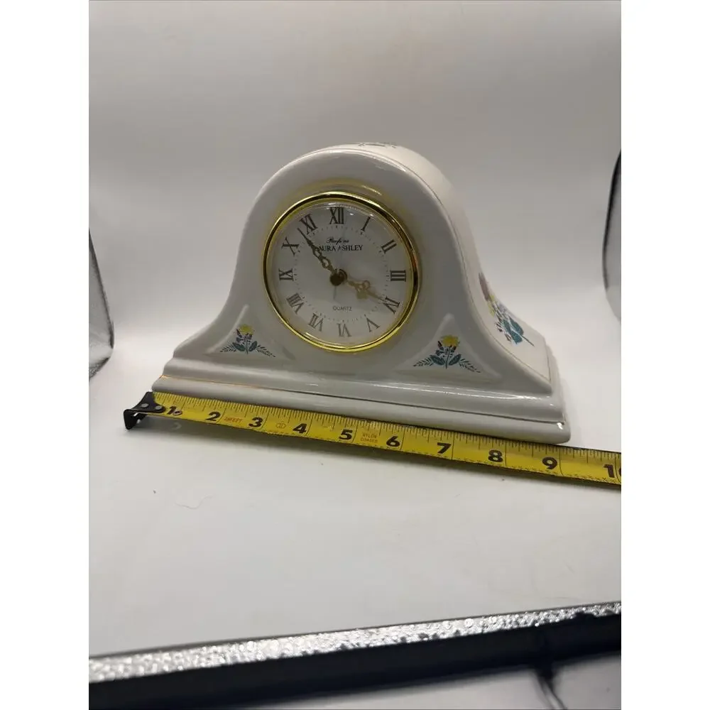 Parfums Laura Ashley Vintage Porcelain Mantle Clock Floral Gold Trim Works *